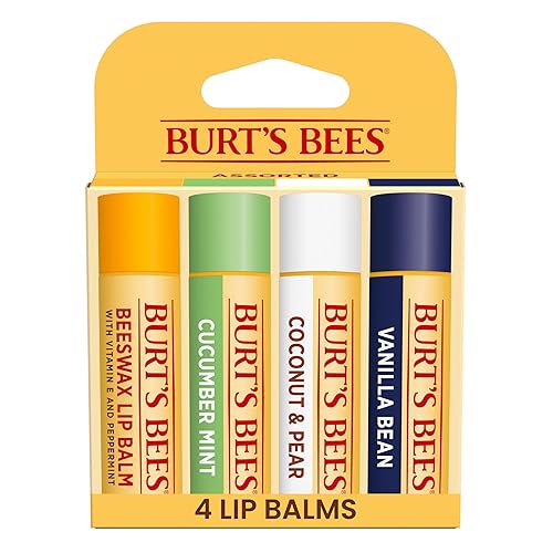 BURTS BEES LIP BALM 4-PACK BEESWAX, CUCUMBER MINT, COCONUT PEAR VANILLA BEAN, 0.15 OZ