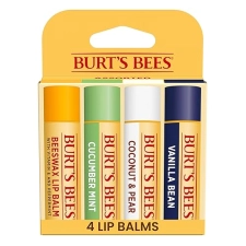 BURTS BEES LIP BALM 4-PACK BEESWAX, CUCUMBER MINT, COCONUT PEAR VANILLA BEAN, 0.15 OZ