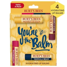 BURTS BEES LIP BALM PACK 4 NATURAL, TINT-FREE FLAVORS WITH RESPONSIBLY SOURCED BEESWAX