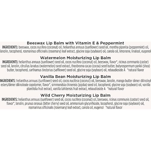 BURTS BEES LIP BALM PACK 4 NATURAL, TINT-FREE FLAVORS WITH RESPONSIBLY SOURCED BEESWAX