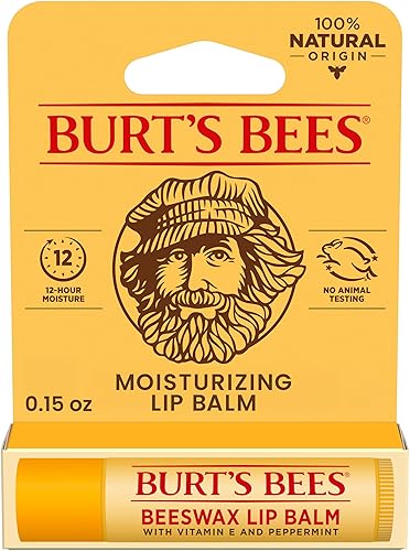 BURTS BEES NATURAL LIP BALM WITH VITAMIN E PEPPERMINT OIL, BEESWAX MOISTURIZER 0.15 OZ