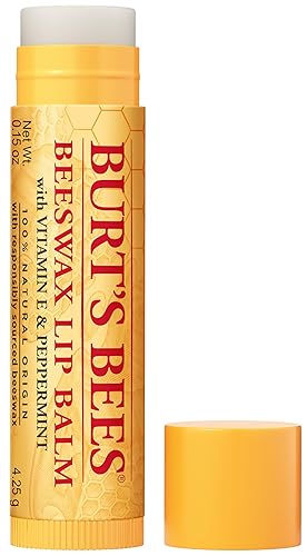 BURTS BEES NATURAL LIP BALM WITH VITAMIN E PEPPERMINT OIL, BEESWAX MOISTURIZER 0.15 OZ