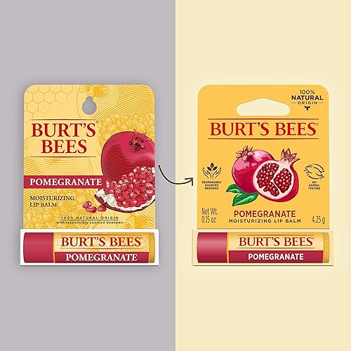 BURTS BEES POMEGRANATE LIP BALM, NATURAL MOISTURIZER WITH BEESWAX, TINT-FREE, 0.15 OZ