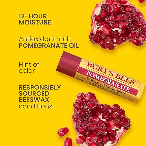 BURTS BEES POMEGRANATE LIP BALM, NATURAL MOISTURIZER WITH BEESWAX, TINT-FREE, 0.15 OZ