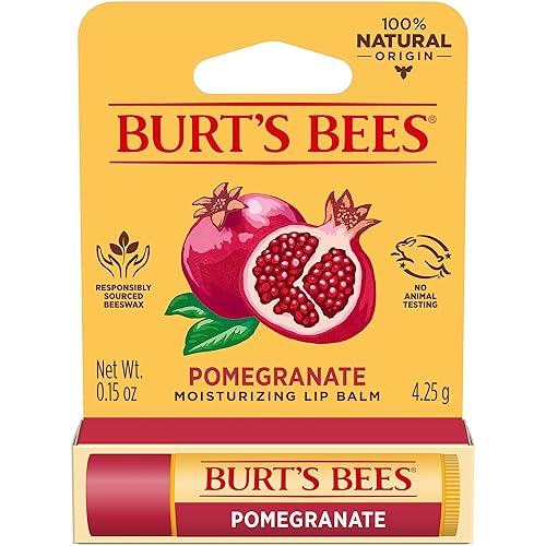 BURTS BEES POMEGRANATE LIP BALM, NATURAL MOISTURIZER WITH BEESWAX, TINT-FREE, 0.15 OZ