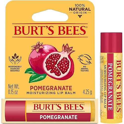 BURTS BEES POMEGRANATE LIP BALM, NATURAL MOISTURIZER WITH BEESWAX, TINT-FREE, 0.15 OZ