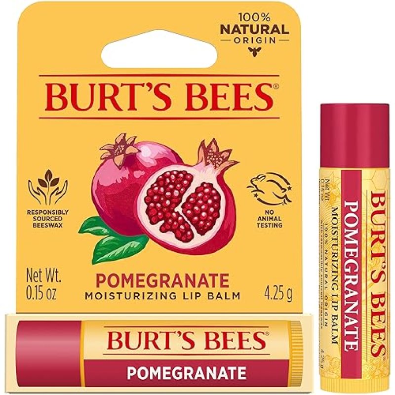 BURTS BEES POMEGRANATE LIP BALM, NATURAL MOISTURIZER WITH BEESWAX, TINT-FREE, 0.15 OZ