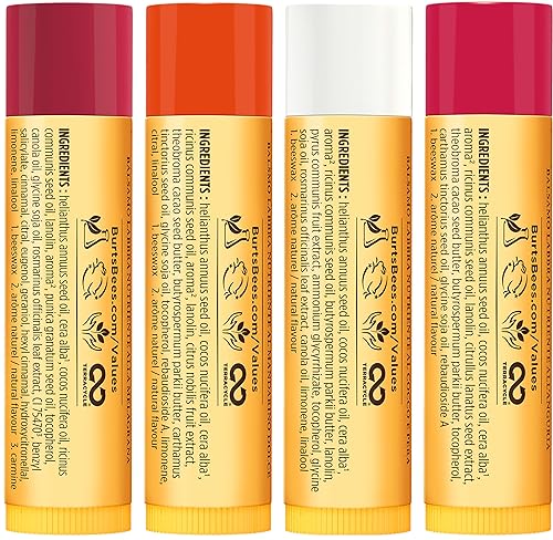BURTS BEES JUST PICKED LIP BALM SET POMEGRANATE, WATERMELON, MANDARIN, COCONUT PEAR, 4-PACK
