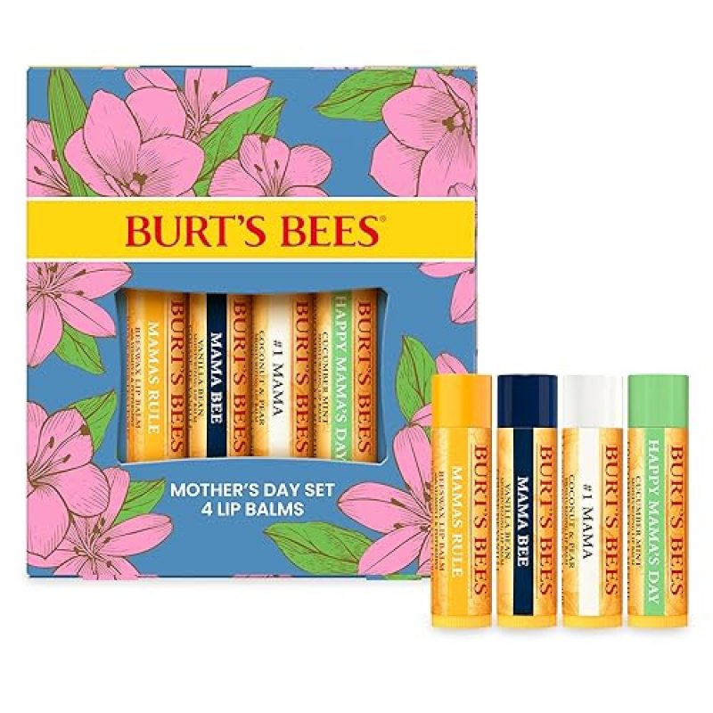 BURTS BEES BALM BOUQUET LIP BALM SET 4 NATURAL FLAVORS, 0.15 OZ TUBES, BEESWAX VANILLA