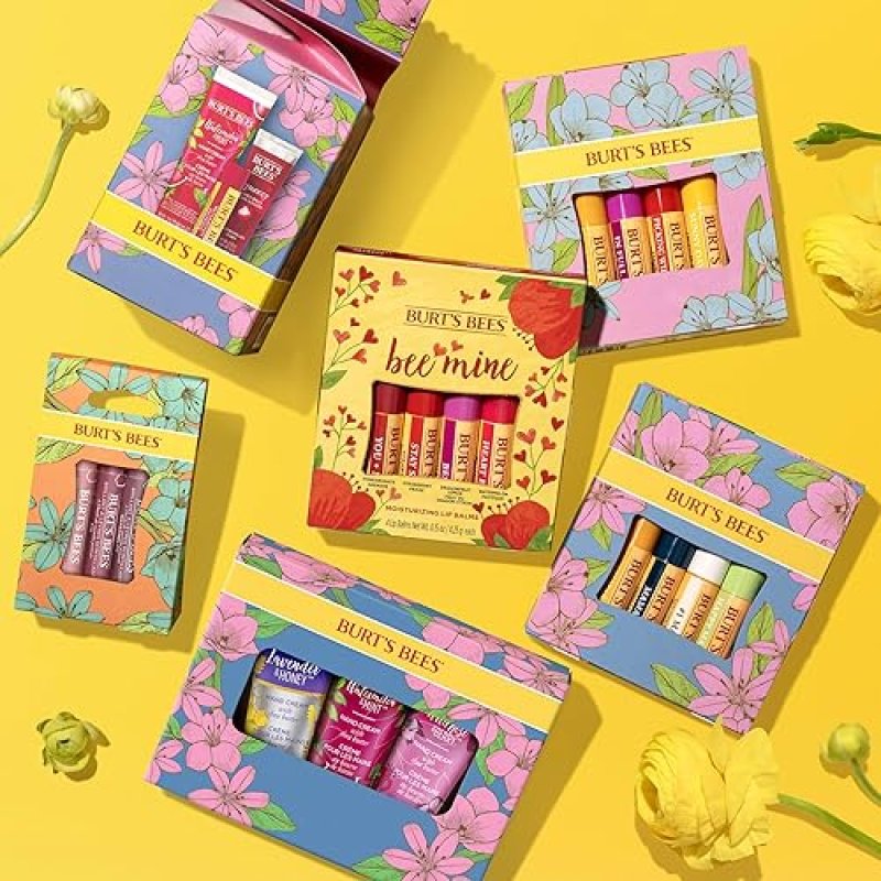 BURTS BEES BALM BOUQUET LIP BALM SET 4 NATURAL FLAVORS, 0.15 OZ TUBES, BEESWAX VANILLA