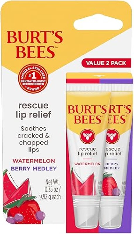 BURTS BEES RESCUE LIP RELIEF BALM 2-PACK, WATERMELON BERRY, HYDRATING, NATURAL 0.35OZ