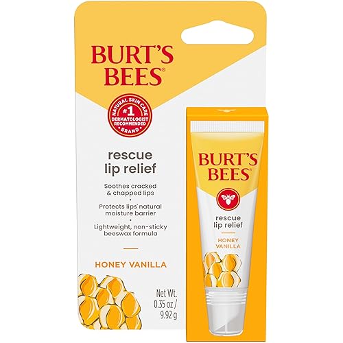 BURTS BEES HONEY VANILLA RESCUE LIP BALM, HYDRATING NATURAL LIP RELIEF, 0.35OZ TUBE