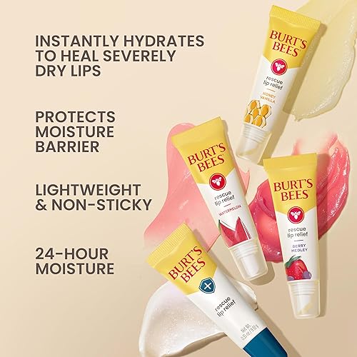 BURTS BEES HONEY VANILLA RESCUE LIP BALM, HYDRATING NATURAL LIP RELIEF, 0.35OZ TUBE