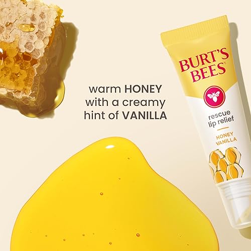 BURTS BEES HONEY VANILLA RESCUE LIP BALM, HYDRATING NATURAL LIP RELIEF, 0.35OZ TUBE