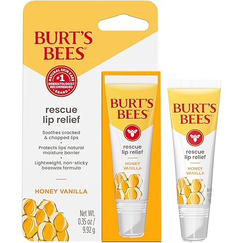 BURTS BEES HONEY VANILLA RESCUE LIP BALM, HYDRATING NATURAL LIP RELIEF, 0.35OZ TUBE