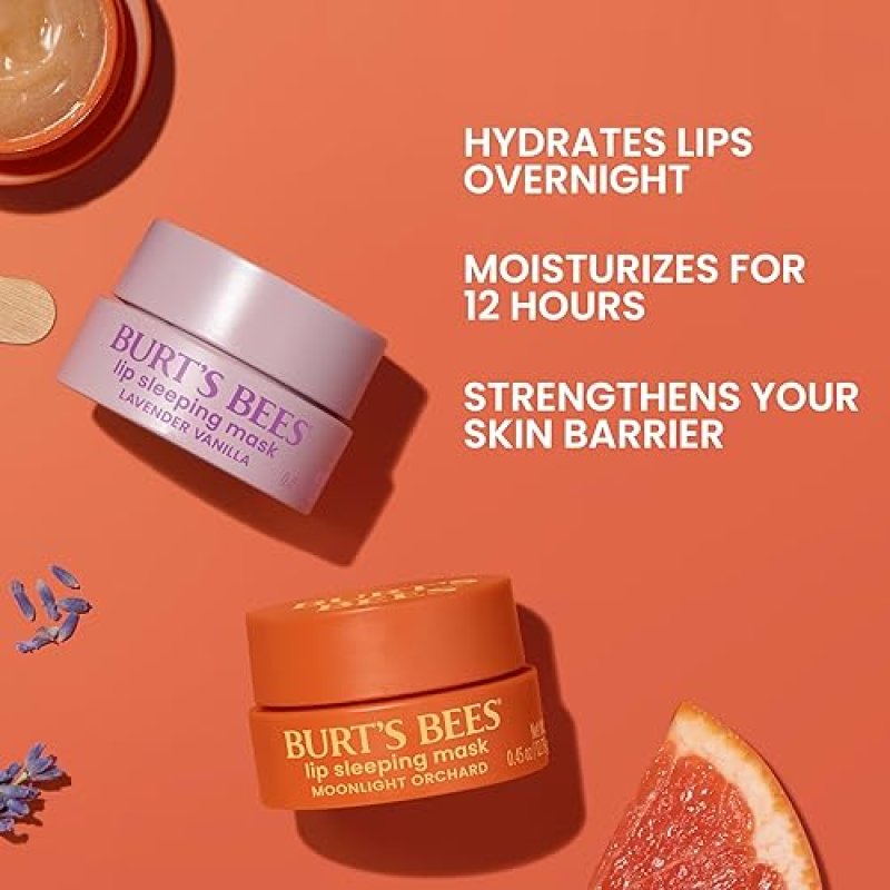 BURT S BEES MOONLIGHT ORCHARD LIP SLEEPING MASK WITH HYALURONIC ACID SQUALANE, 0.45 OZ