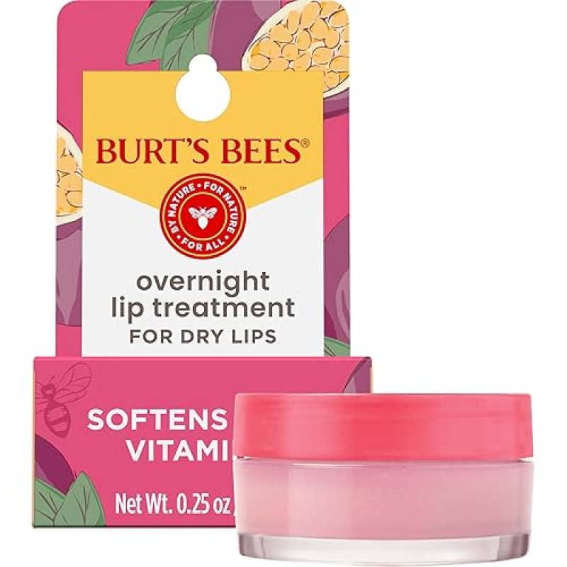 BURTS BEES OVERNIGHT LIP MASK 0.25 OZ HYDRATING, EXFOLIATING, CERAMIDE, PASSIONFRUIT SCENT