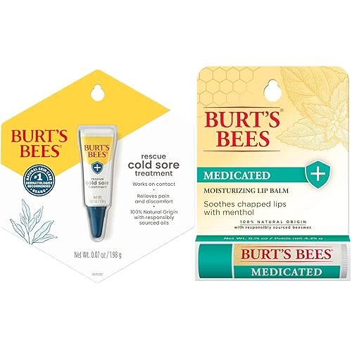 BURTS BEES COLD SORE TREATMENT MEDICATED LIP BALM WITH MENTHOL EUCALYPTUS, 2-PACK