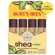 BURTS BEES SHEA ALOE LIP BALM 4-PACK MOISTURIZING, ANTIOXIDANT, NATURAL HOLIDAY GIFT