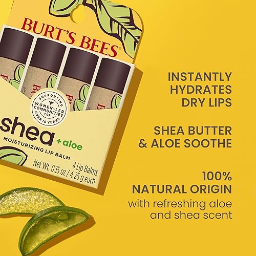 BURTS BEES SHEA ALOE LIP BALM 4-PACK MOISTURIZING, ANTIOXIDANT, NATURAL HOLIDAY GIFT