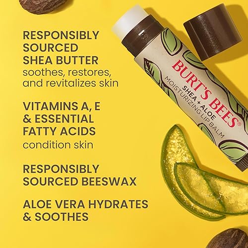 BURTS BEES SHEA ALOE LIP BALM 4-PACK MOISTURIZING, ANTIOXIDANT, NATURAL HOLIDAY GIFT