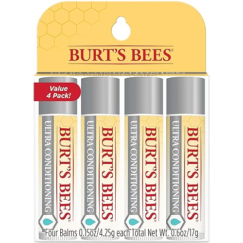 BURTS BEES 4-PACK LIP BALM STOCKING STUFFERS, NATURAL MOISTURIZING LIP CARE WITH SHEA COCOA BUTTER