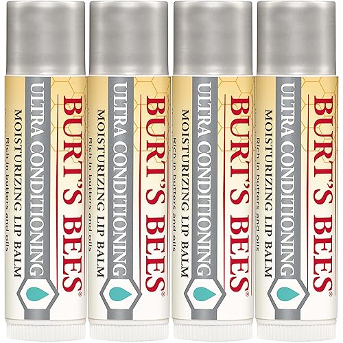 BURTS BEES 4-PACK LIP BALM STOCKING STUFFERS, NATURAL MOISTURIZING LIP CARE WITH SHEA COCOA BUTTER