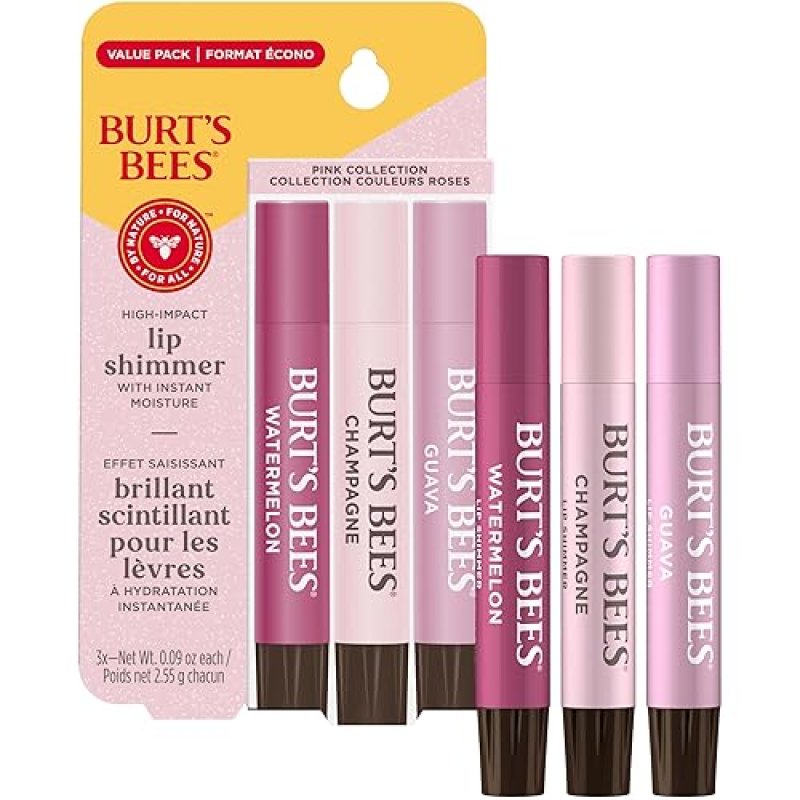BURTS BEES PINK LIP SHIMMER TINTED BALM TRIO - MOISTURIZING, NATURAL GLOW, 3 X 0.09 OZ