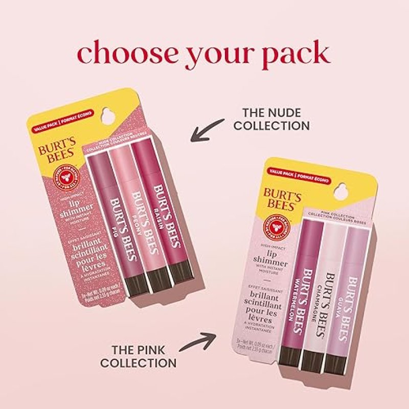 BURTS BEES NUDE LIP SHIMMER TRIO MOISTURIZING TINTED BALM, NATURAL GLOW, 3 X 0.09 OZ