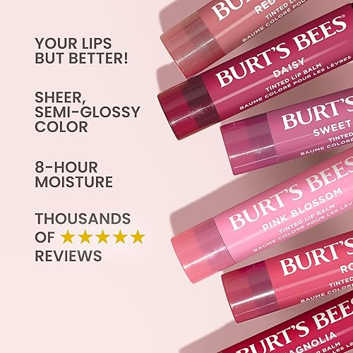 BURTS BEES PINK BLOSSOM TINTED LIP BALM 8-HOUR MOISTURE, NATURAL SHEA BUTTER, 0.15 OZ