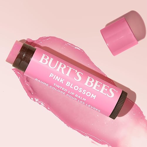 BURTS BEES PINK BLOSSOM TINTED LIP BALM 8-HOUR MOISTURE, NATURAL SHEA BUTTER, 0.15 OZ