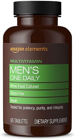 AMAZON ELEMENTS MEN S ONE DAILY MULTIVITAMIN, 62 WHOLE FOOD CULTURED, VEGAN, 65 TABLETS, 2 MONTH SUP