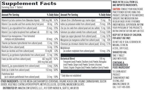 AMAZON ELEMENTS MEN S ONE DAILY MULTIVITAMIN, 62 WHOLE FOOD CULTURED, VEGAN, 65 TABLETS, 2 MONTH SUP