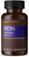 AMAZON ELEMENTS IRON 18MG CAPSULES, SUPPORTS RED BLOOD CELL PRODUCTION, VEGAN, 195 COUNT, 6 MONTH SU