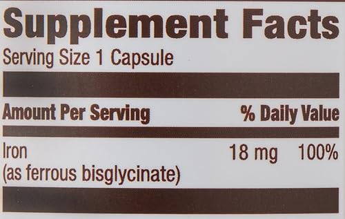 AMAZON ELEMENTS IRON 18MG CAPSULES, SUPPORTS RED BLOOD CELL PRODUCTION, VEGAN, 195 COUNT, 6 MONTH SU