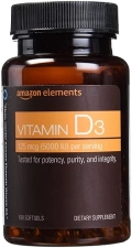 AMAZON ELEMENTS VITAMIN D3, 5000 IU, 180 SOFTGELS, 6 MONTH SUPPLY