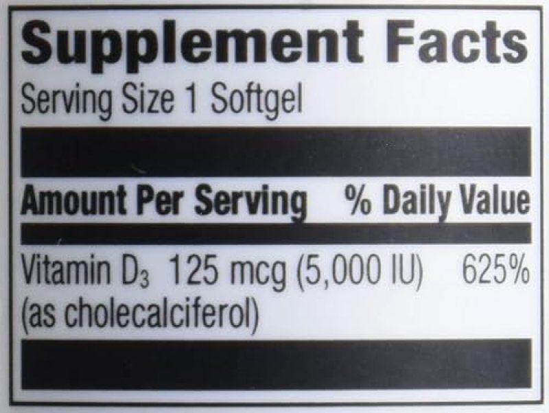 AMAZON ELEMENTS VITAMIN D3, 5000 IU, 180 SOFTGELS, 6 MONTH SUPPLY