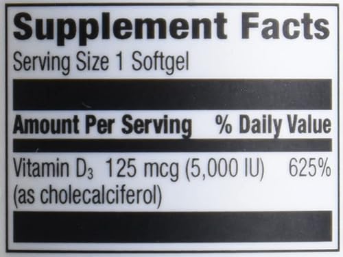 AMAZON ELEMENTS VITAMIN D3, 5000 IU, 180 SOFTGELS, 6 MONTH SUPPLY