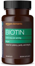 AMAZON ELEMENTS VEGAN BIOTIN 5000 MCG - HAIR, SKIN, NAILS, 130 CAPSULES 4 MONTH SUPPLY PACKAGING MAY