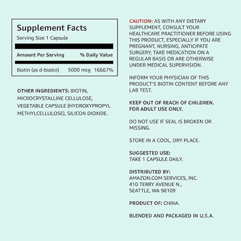 AMAZON ELEMENTS VEGAN BIOTIN 5000 MCG - HAIR, SKIN, NAILS, 130 CAPSULES 4 MONTH SUPPLY PACKAGING MAY