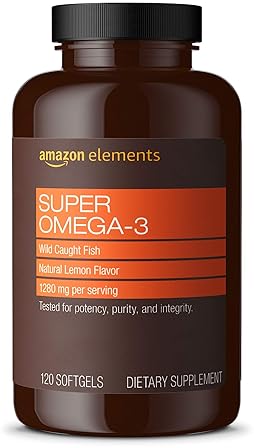 AMAZON ELEMENTS SUPER OMEGA-3, EPA DHA OMEGA-3 FATTY ACIDS 1280 MG PER SERVING, 2 SOFTGELS , NATURAL