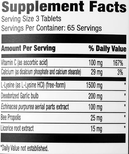AMAZON ELEMENTS LYSINE COMPLEX WITH VITAMIN C FOR IMMUNE HEALTH SUPPORT, VEGETARIAN, 65 SERVINGS, 19