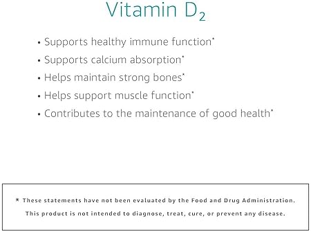 AMAZON ELEMENTS VITAMIN D2 2000 IU, VEGAN, 65 CAPSULES, SUPPORTS STRONG BONES AND IMMUNE HEALTH, 2 M