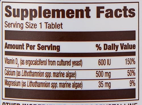 AMAZON ELEMENTS CALCIUM PLUS VITAMIN D, CALCIUM 500MG WITH D2 600IU, VEGAN, 65 TABLETS 2 MONTH SUPPL