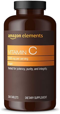 AMAZON ELEMENTS VITAMIN C 1000MG, SUPPORTS HEALTHY IMMUNE SYSTEM, VEGAN, 300 TABLETS, 10 MONTH SUPPL