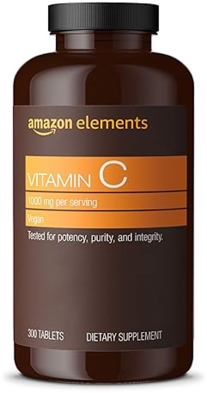 AMAZON ELEMENTS VITAMIN C 1000MG, SUPPORTS HEALTHY IMMUNE SYSTEM, VEGAN, 300 TABLETS, 10 MONTH SUPPL