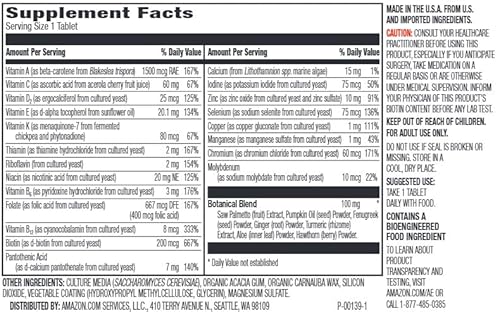 AMAZON ELEMENTS MENS 40 ONE DAILY MULTIVITAMIN, VEGAN, 65 TABLETS, 2 MONTH SUPPLY PACKAGING MAY VARY