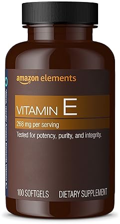 AMAZON ELEMENTS VITAMIN E, 400 IU, 100 SOFTGELS, 100 DAYS OF SUPPLY PACKAGING MAY VARY