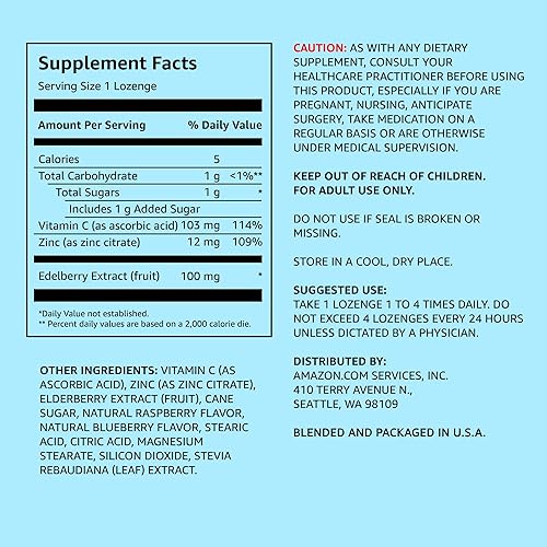 AMAZON ELEMENTS ELDERBERRY COMPLEX, IMMUNE SYSTEM SUPPORT, 60 BERRY FLAVORED LOZENGES, ELDERBERRY 10