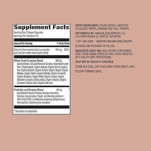 AMAZON ELEMENTS - WHOLE FOOD VITAMIN C, 95 WHOLE FOOD SOURCE, DIETARY AND OTHER INGREDIENTS DERIVED